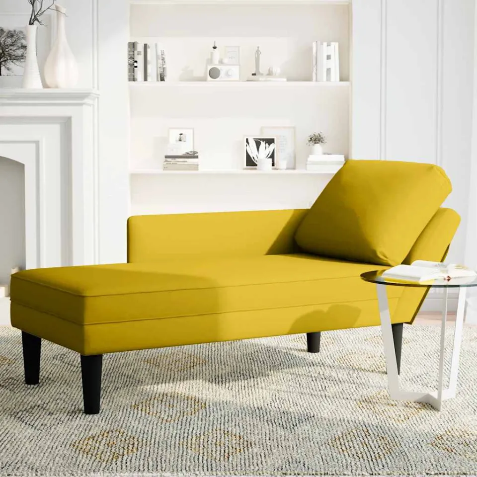 vidaXL Chaise longue met kussen en rechterarmleuning fluweel geel, foto 3