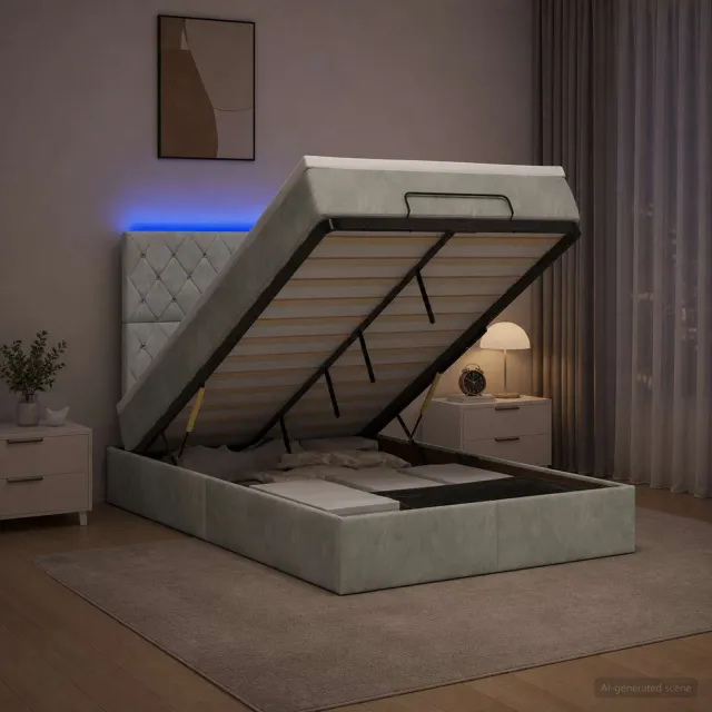 vidaXL Ottoman Bed met Matrassen en LED Lichtgrijs 120 x 200 cm