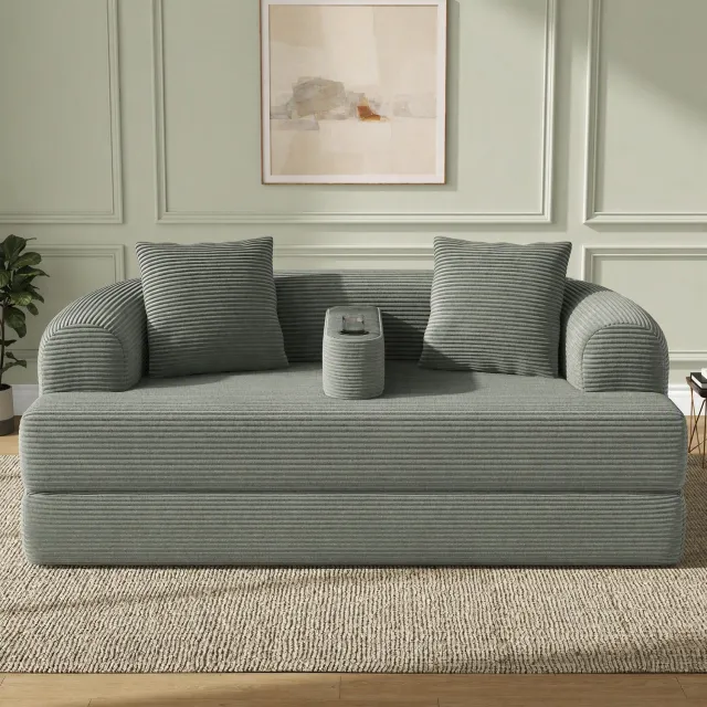 VVBV 2 Zits Bank 184x176x47 cm – Deuren, 2 Persoons, Tot 250 kg, Geen Montage, 2-in-1, Armleuningen – voor Woonkamer/Slaapkamer – Ribstof – Groen