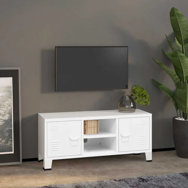 vidaXL Tv-meubel industrieel 105x35x42 cm metaal wit, foto 2