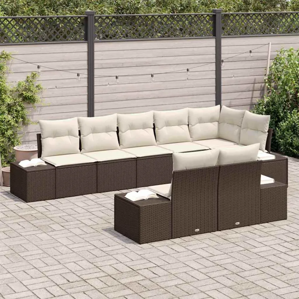 vidaXL Tuinbankenset 8 st Bruin en Crème Poly riet, foto 3