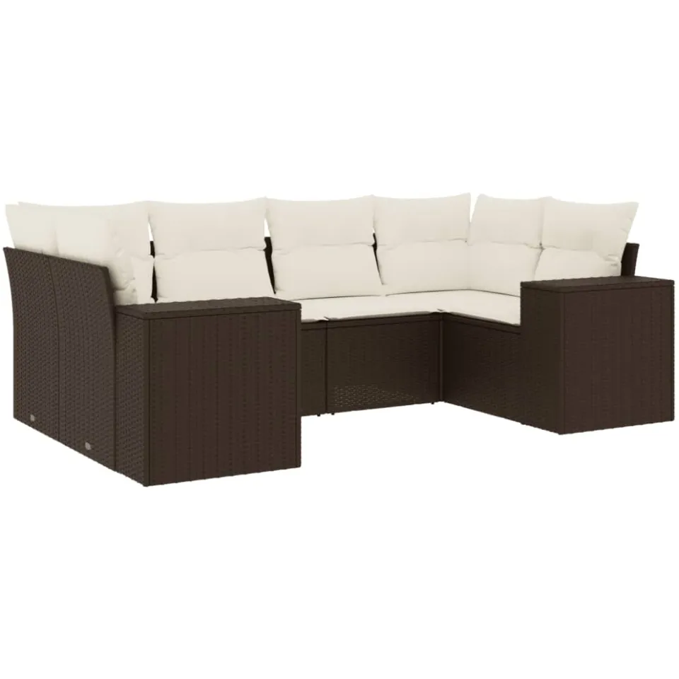 vidaXL 6-delige Loungeset met kussens poly rattan bruin, foto 3