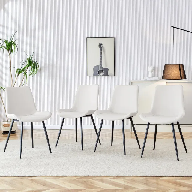 Wishdor Eetkamerstoel - Ergonomische Rugleuning En Brede Zitting - Modern Ontwerp - Voor Eethoek, Werkruimte Of Beautysalon - Metaal En Kunstleer - Wit En Zwart - Antislip Stoelpoten En 120 Kg Draagvermogen Wit + Zwart