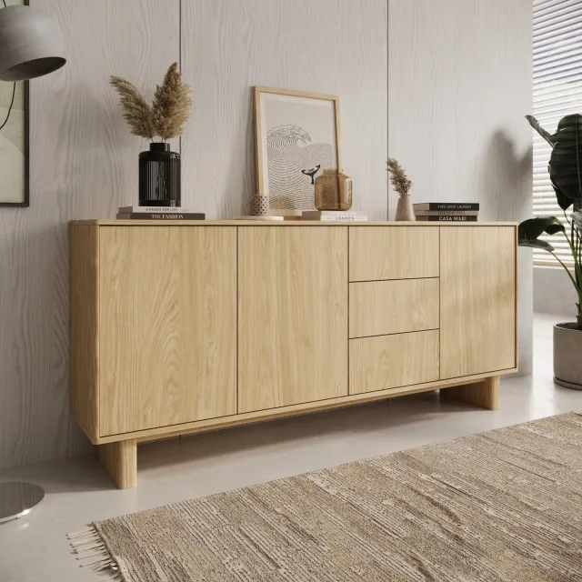 MEUBELLA Navello - Dressoir - Licht eikenpatroon - 183x38x83 cm Bruin