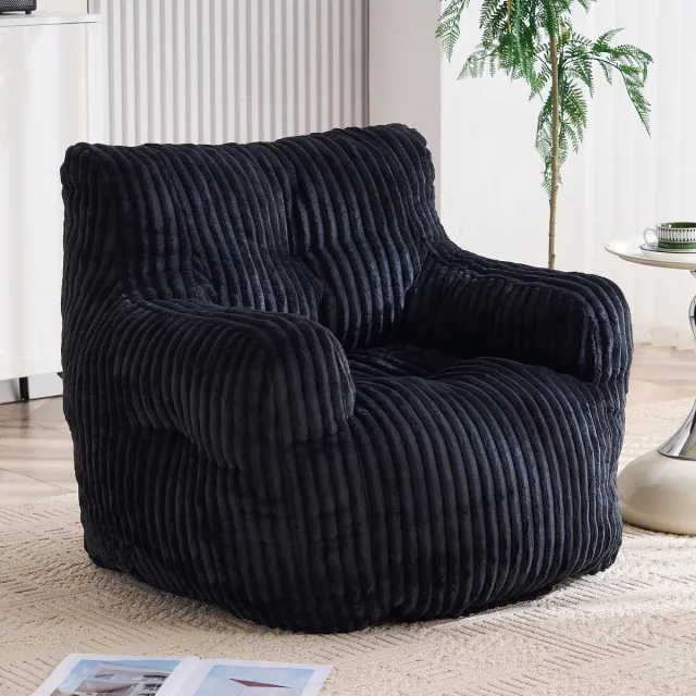 MODFU Zitzak Fauteuil - Cord - Met Rugleuning - Met Armleuningen - Binnen - Zwart