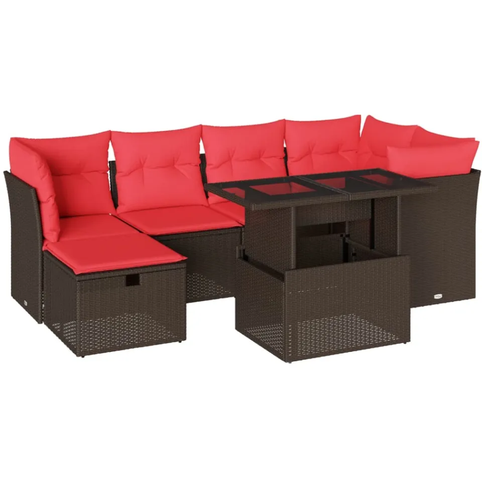 vidaXL 7-delige tuinbankset met kussens, bruin polyrotan, foto 3