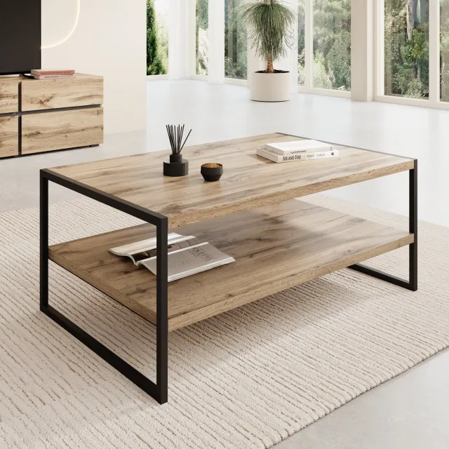 MEUBELLA Etsu - Salontafel - Eikenpatroon - 100x65x43 cm Bruin