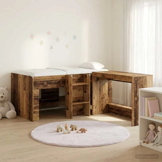 vidaXL Hoge Bed Frame met Bureau voor Kinderen 2 st Oud hout Bruin