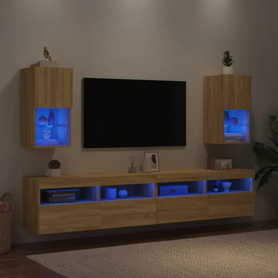 vidaXL Tv-meubelen 2 st LED-verlichting 30,5x30x60 cm sonoma eiken, foto 3