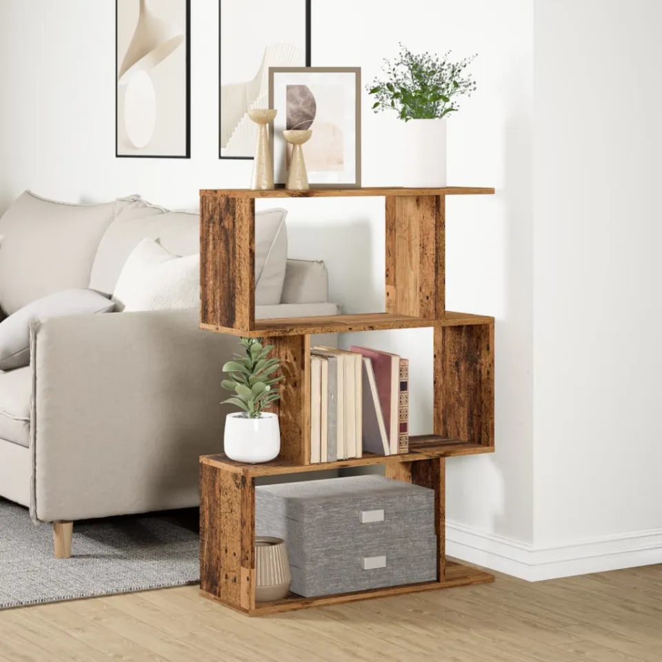 vidaXL Kamerscherm / boekenkast 3-laags 70x24x97 cm hout oud hout bruin, foto 4