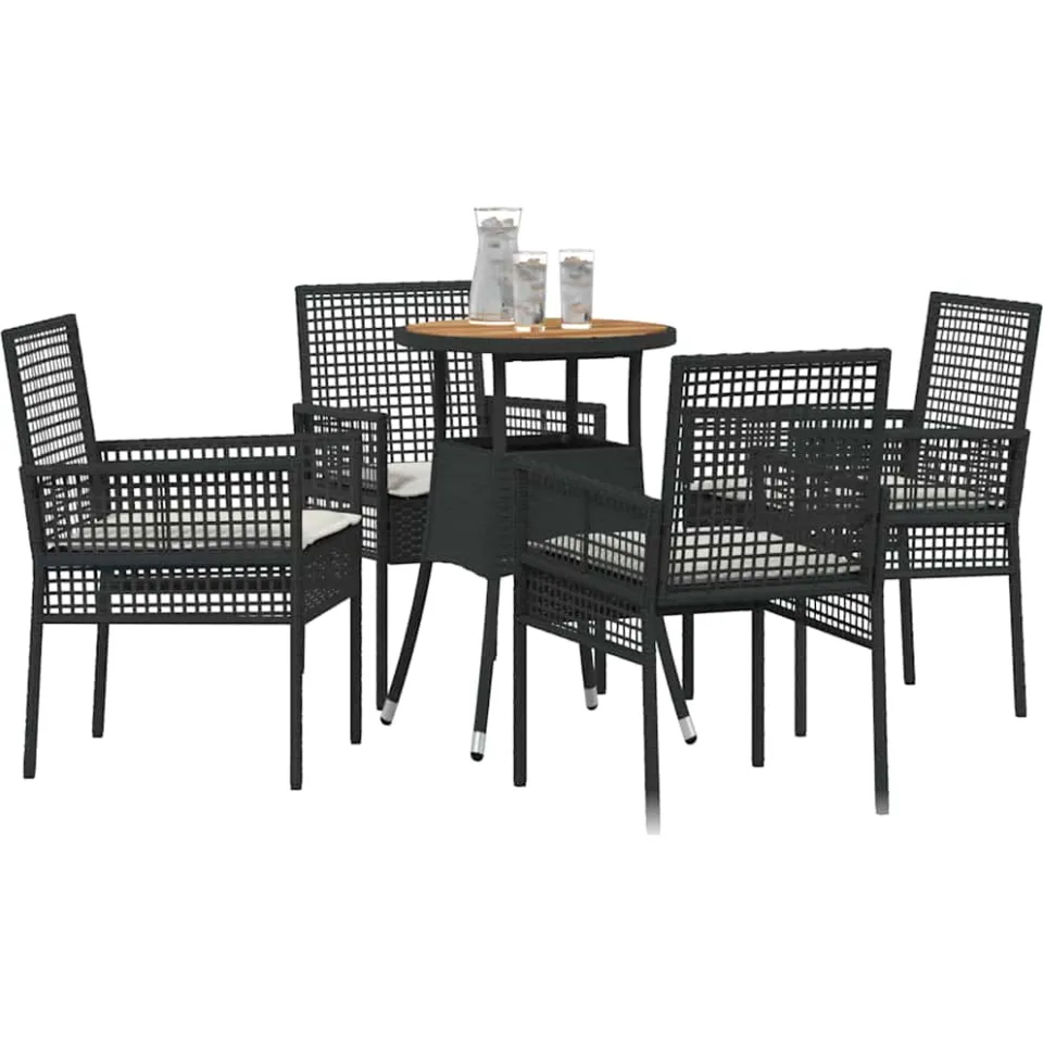 vidaXL Tuin eettafelset 5 st Zwart poly rattan