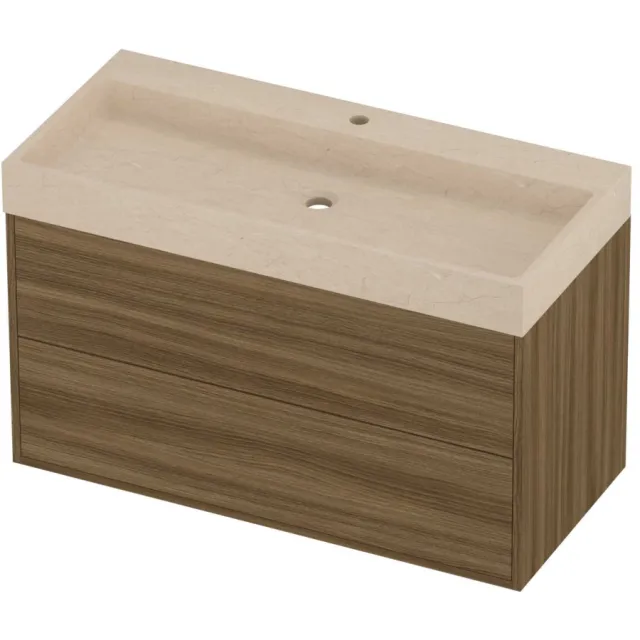 Proline Evoli Badmeubelset Hardsteen Loft In Kader 100x46x62 cm Sand Stone Caramel Walnut Houtlook