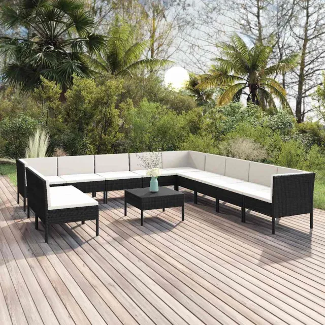 vidaXL 12-delige Loungeset met kussens poly rattan zwart, foto 2