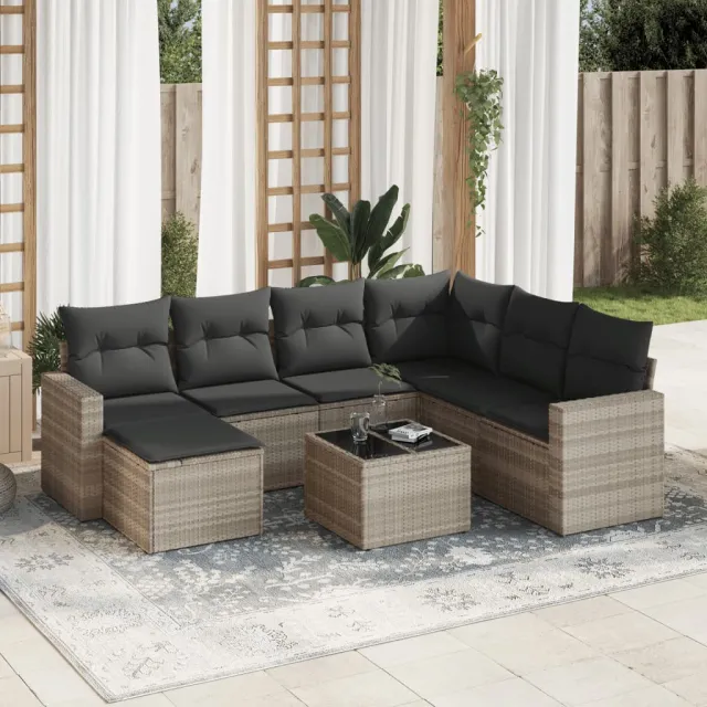 vidaXL 8-delige Loungeset met kussens poly rattan lichtgrijs grijs, foto 2