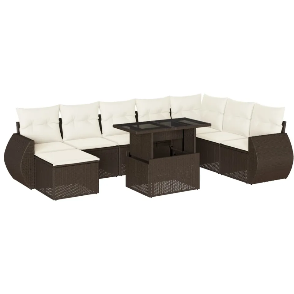 vidaXL 9-delige Loungeset met kussens poly rattan bruin