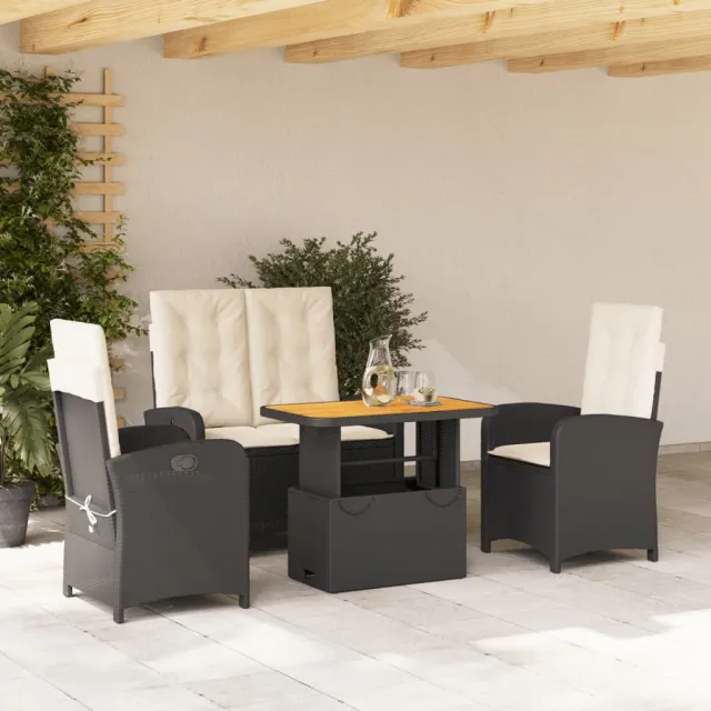 vidaXL 4-delige Tuinset met kussens poly rattan zwart, foto 2