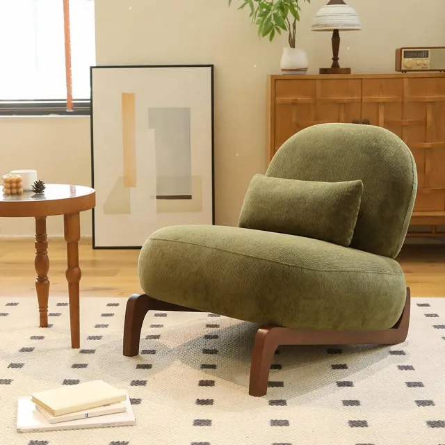 KOMHTOM Accentstoel - Zacht textiel - Massief houten poten - Zonder armleuningen - Met zacht kussen - Voor woonkamer, slaapkamer, appartement, wachtkamer of balkon Groen