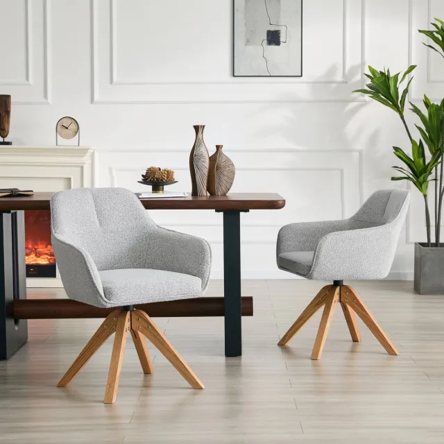 HAUSS SPOLE Eetkamerstoel - 360 Graden Draaibaar - Set Van 2 Met Armleuningen En Ergonomische Rugleuning - Voor Eetkamer En Keuken - Stof Grijs