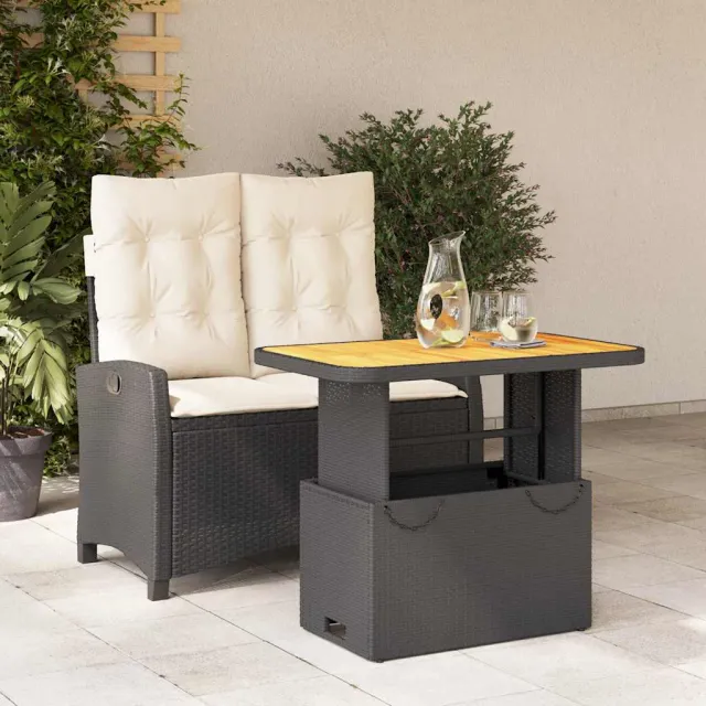 vidaXL 2-delige Tuinset met kussens poly rattan zwart, foto 2