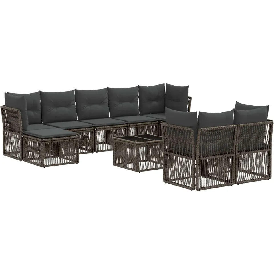 vidaXL Tuinbankenset 10 st 9-zits Grijs poly rattan, foto 3