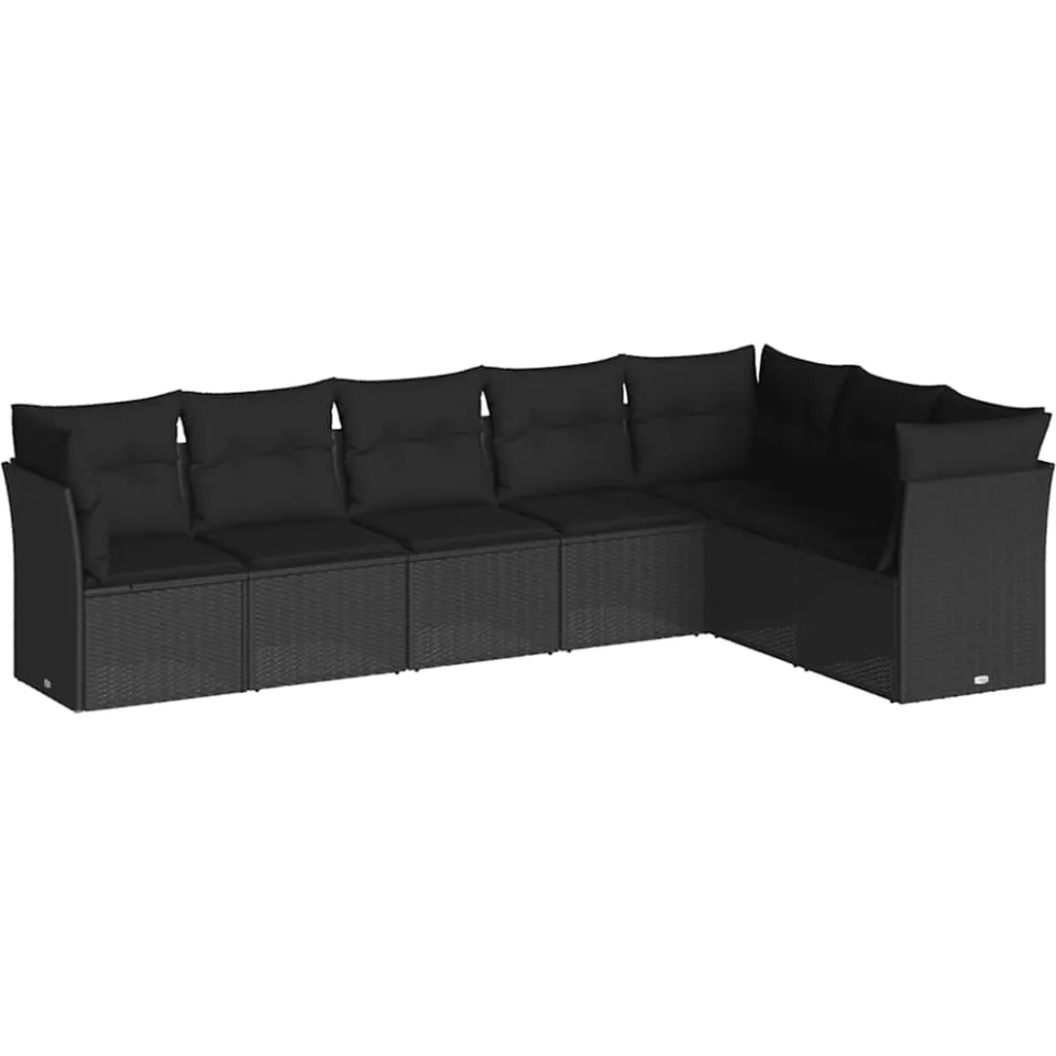 vidaXL 7-delige Loungeset met kussens poly rattan zwart, foto 3