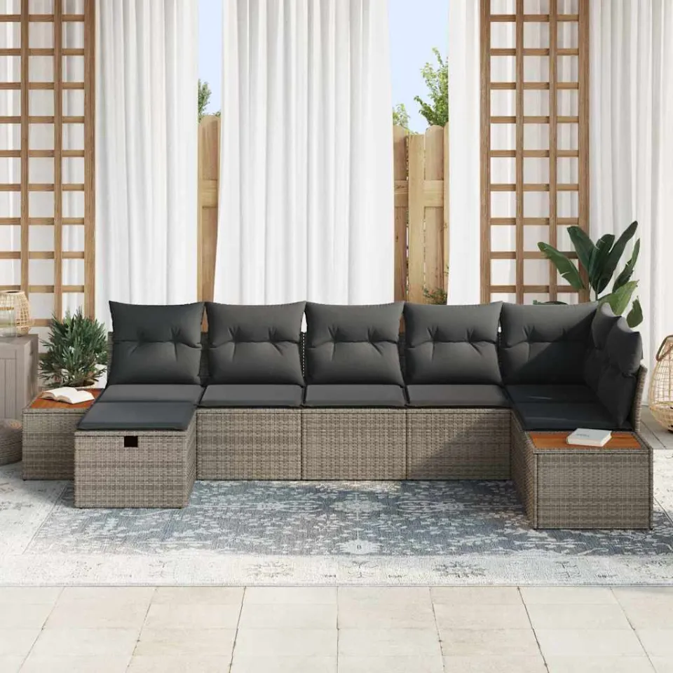 vidaXL Tuin Sofa Set met kussen 7 pcs Grijs Poly riet, foto 3