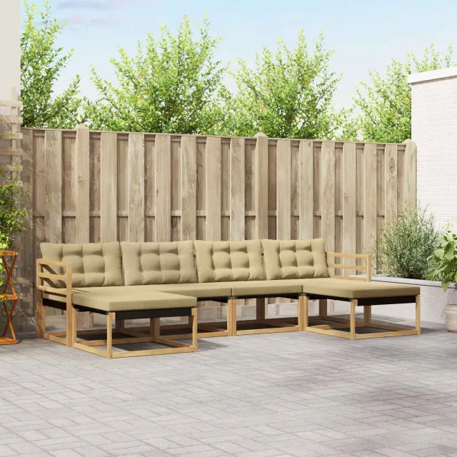 vidaXL Buiten bankenset 6 st 6-zits Wit en Beige
