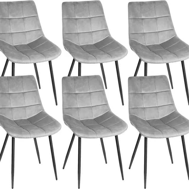 PIPIPOXER Eetkamerstoel - Set Van 6 -metalen poten+flanel, lichtgrijs