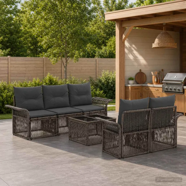 vidaXL Tuinbankenset 6 st Grijs 55 x 55 x 37 cm poly rattan