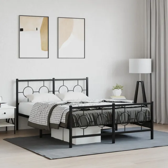 vidaXL Bedframe met hoofd- en voeteneinde metaal zwart 135x190 cm