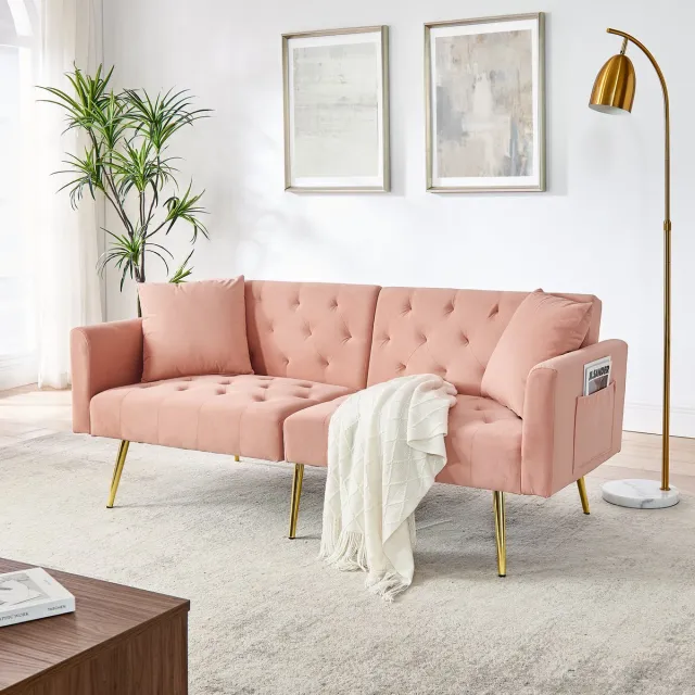 STILVORA Zitbank - Luxe Fluwelen 2-zits Sofa - 3-fase Verstelbare Rugleuning - Voor Woonkamer en Slaapkamer - Roze