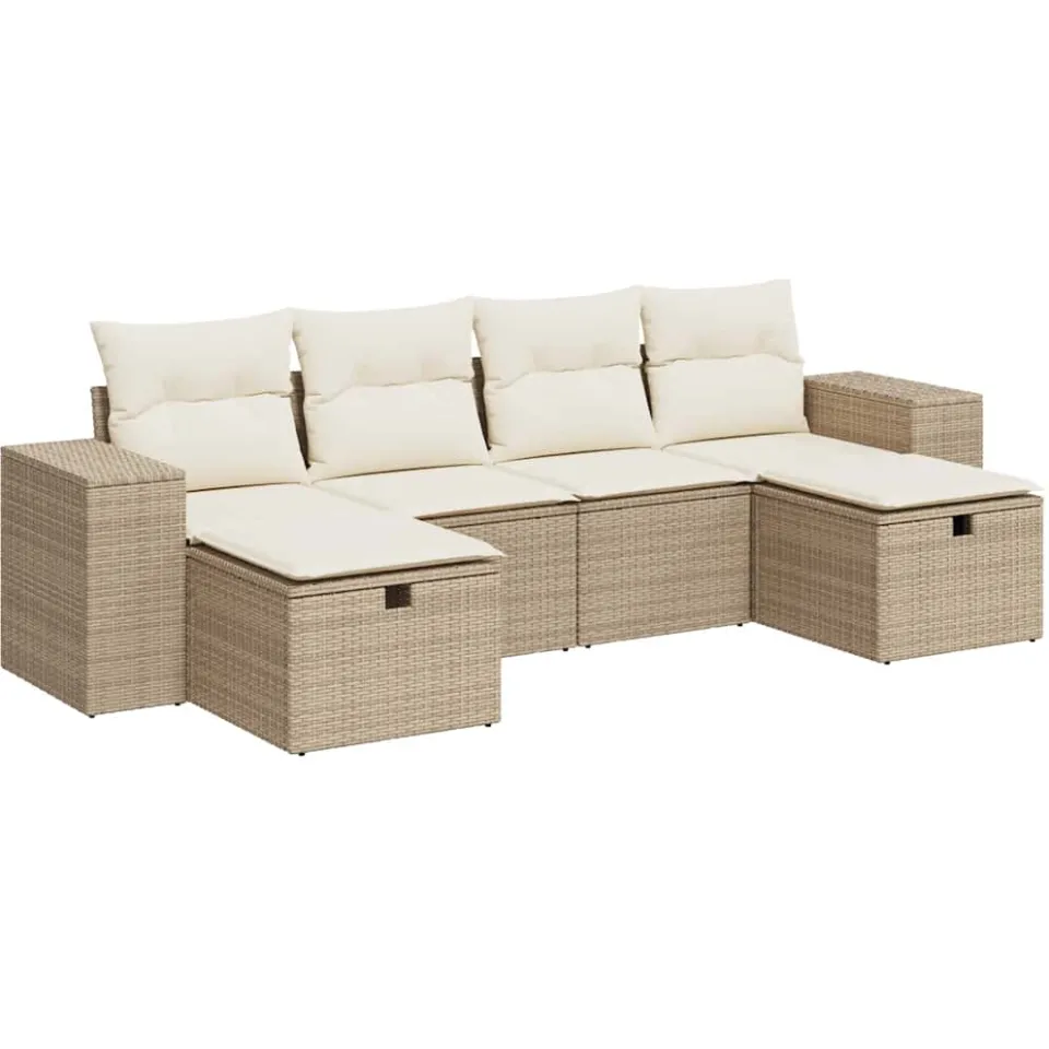 vidaXL 6-delige Loungeset met kussens poly rattan beige, foto 3