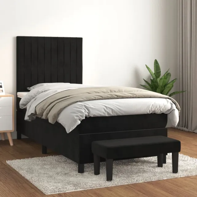 vidaXL Boxspring met matras fluweel zwart 100x200 cm