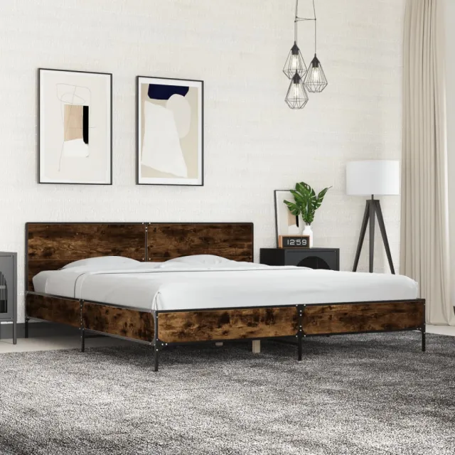 vidaXL Bedframe bewerkt hout metaal gerookt eikenkleurig 200x200 cm