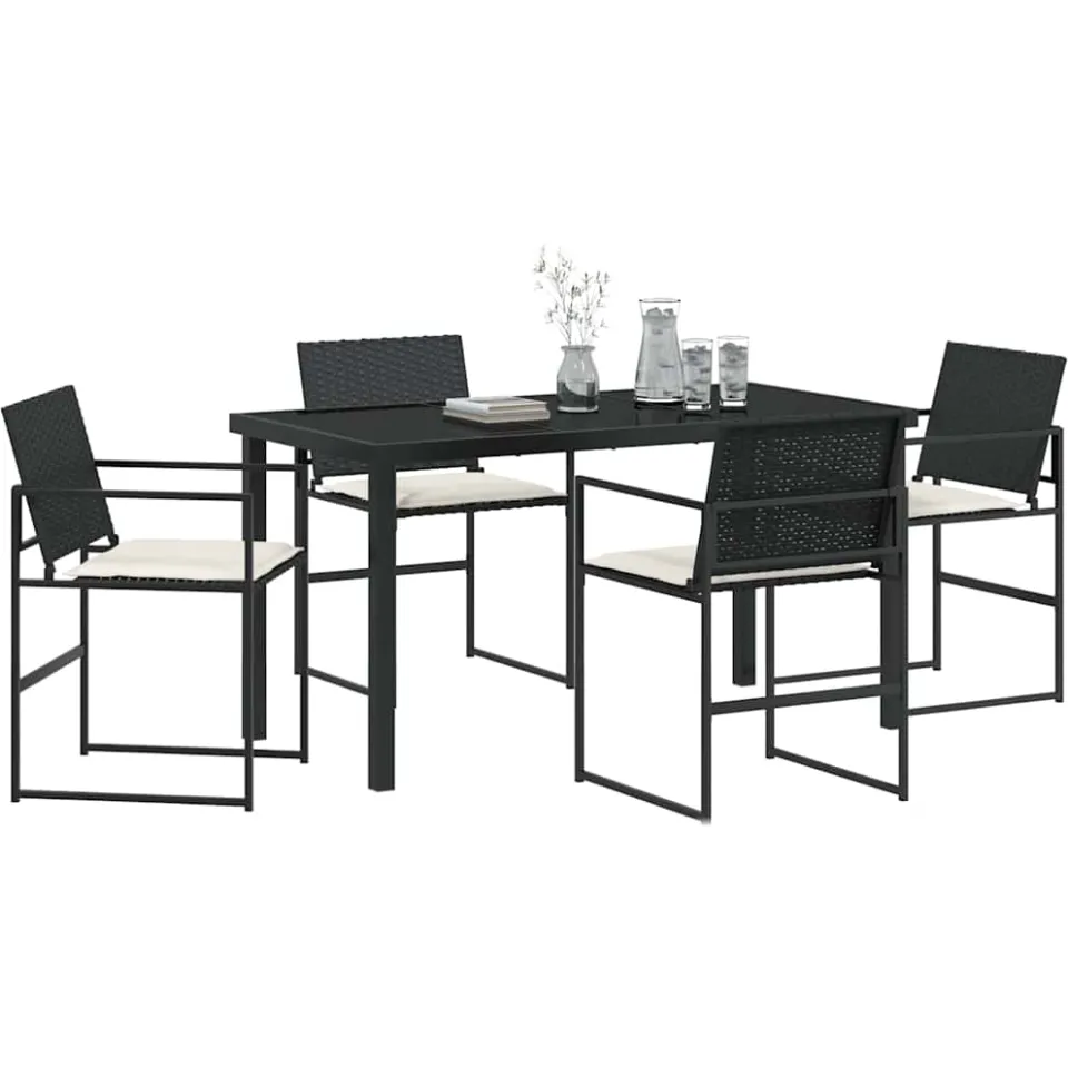 vidaXL Tuin eettafelset 5 st Zwart en Crème poly rattan, foto 2