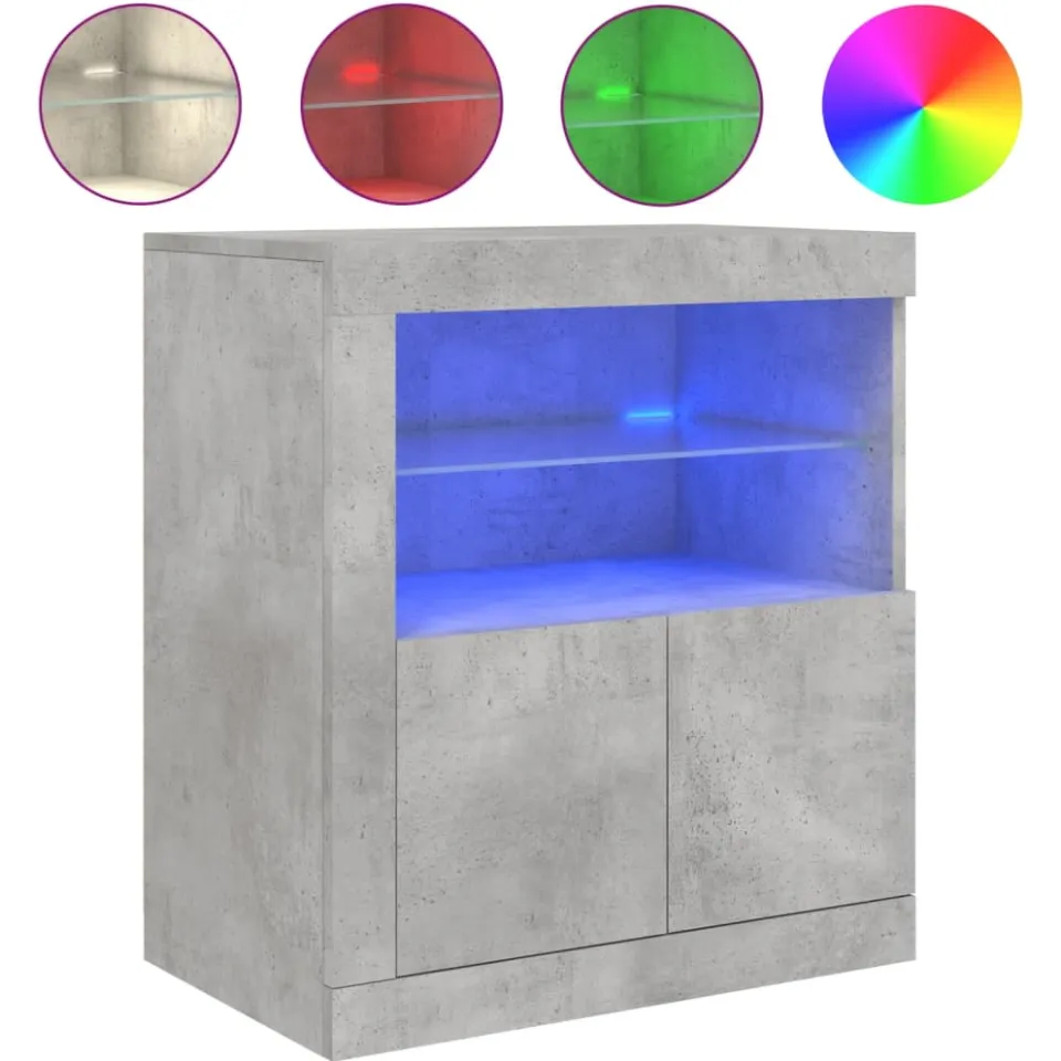 vidaXL Dressoir met LED-verlichting 60,5x37x67 cm betongrijs grijs, foto 4