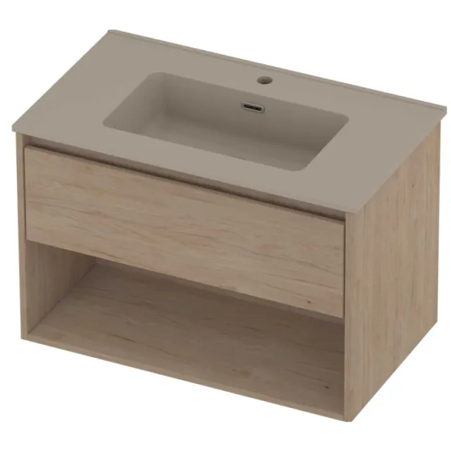 Proline Tribute Badmeubelset Porselein Elegant Met Schap 80x46x54 cm Mat Crème Cotton Ideal Oak Eiken
