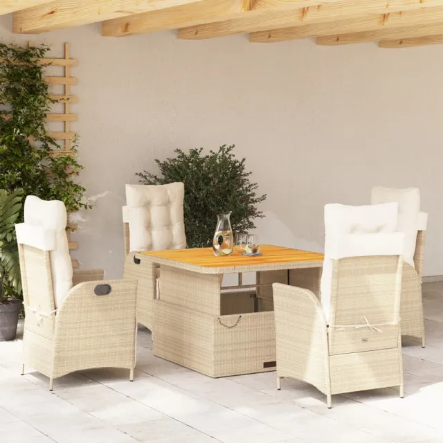 vidaXL 5-delige Tuinset met kussens poly rattan beige, foto 2