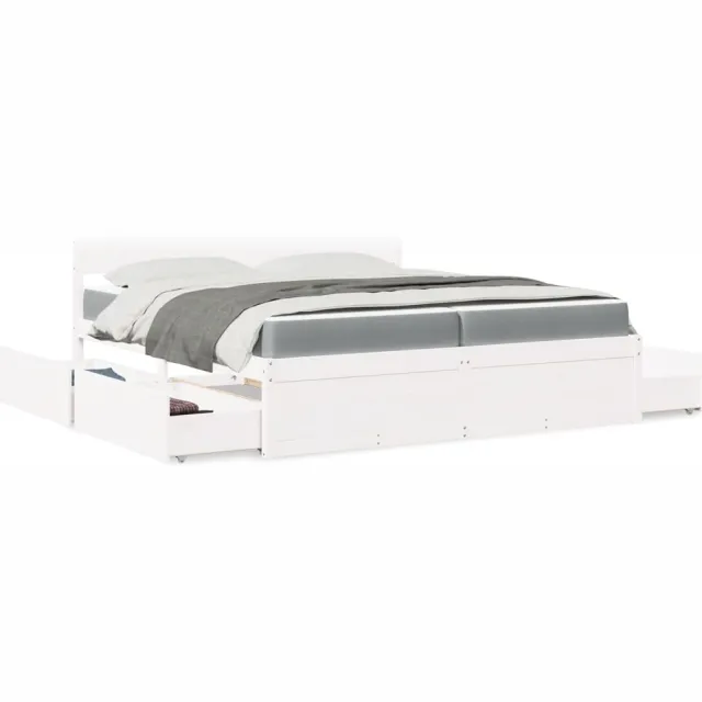 vidaXL Bed met lades en matras massief grenenhout wit 200x200 cm