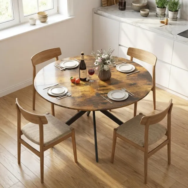 STILVORA Ronde Eettafel - Industrieel Ontwerp met Zwarte X Poten - voor Vier Personen in Eetkamer en Keuken - Hout - 120 cm - Rustiek Bruin