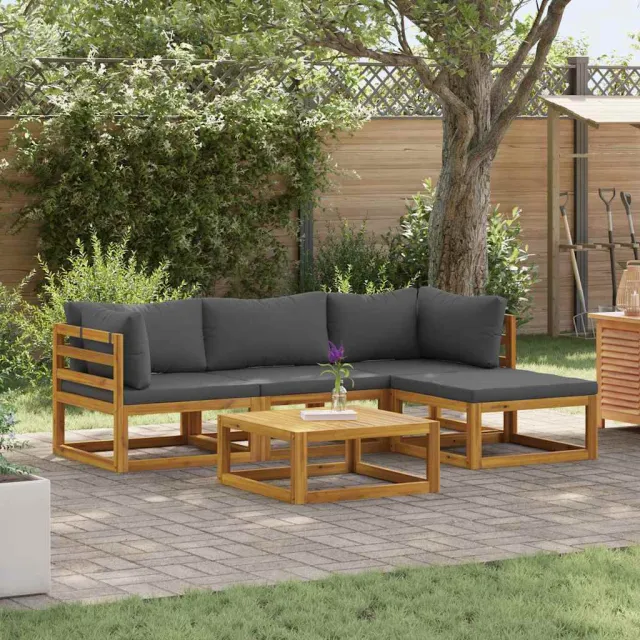 vidaXL 5-delige Loungeset met kussens massief acaciahout bruin, foto 2