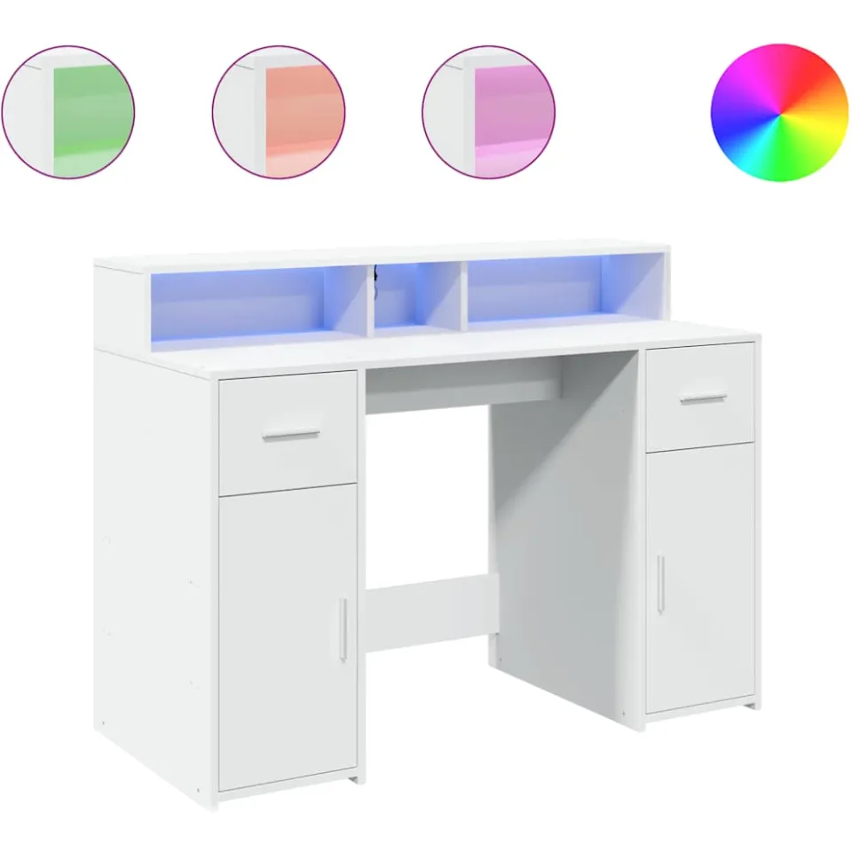vidaXL Bureau Wit 120 x 55 x 91 cm Bewerkt hout, foto 3