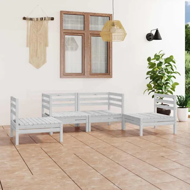 vidaXL 4-delige Loungeset massief grenenhout wit, foto 2