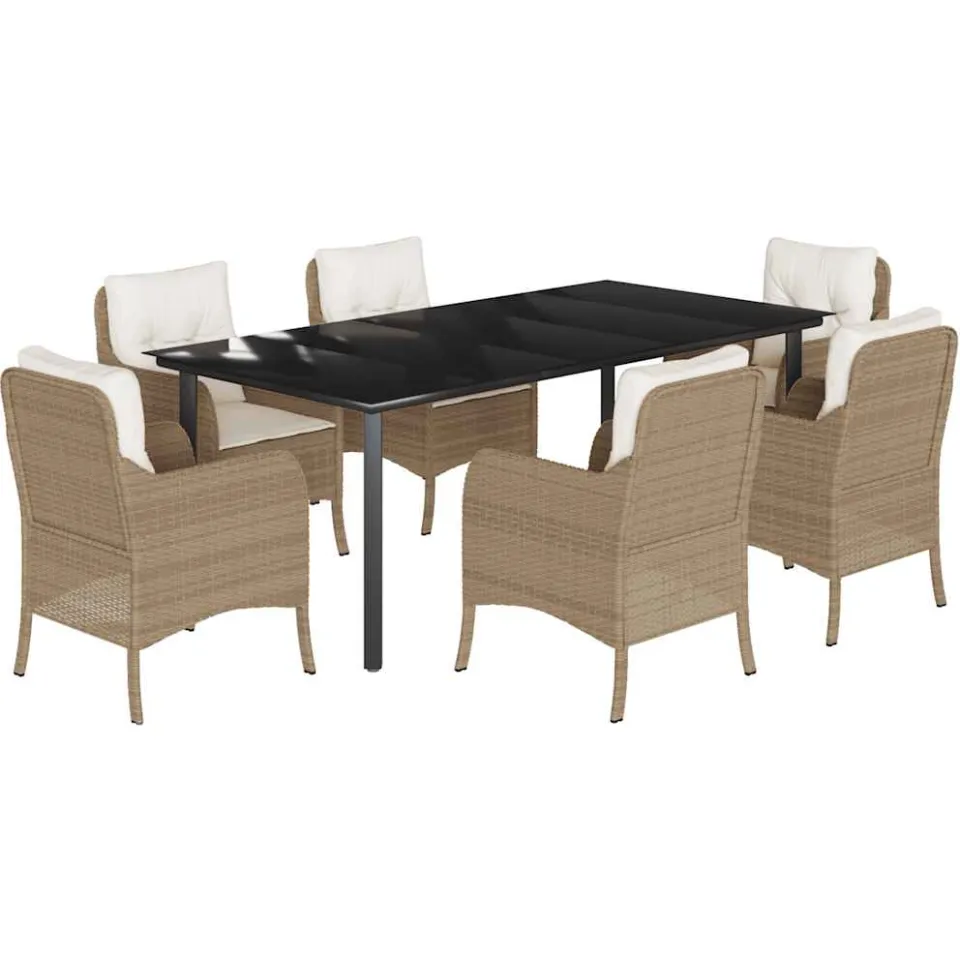 vidaXL 7-delige Tuinset met kussens poly rattan beige, foto 3