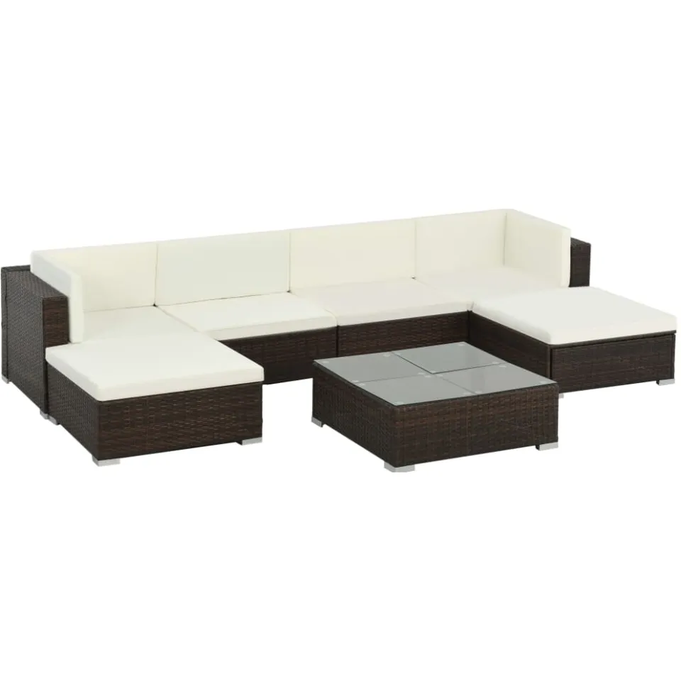 vidaXL 7-delige Loungeset met kussens poly rattan bruin, foto 3