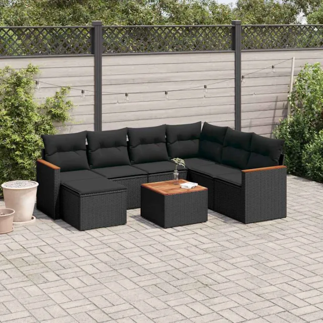 vidaXL 8-delige Loungeset met kussens poly rattan zwart, foto 2
