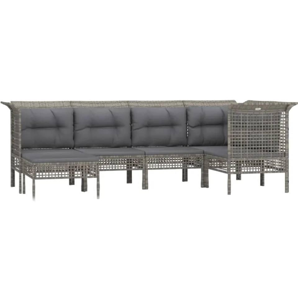 vidaXL 6-delige Loungeset met kussens poly rattan grijs