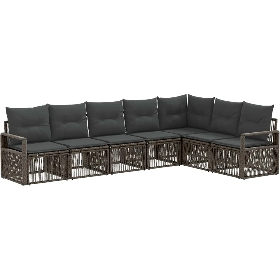 vidaXL Tuinbankenset 7 st 7-zits Grijs poly rattan, foto 3