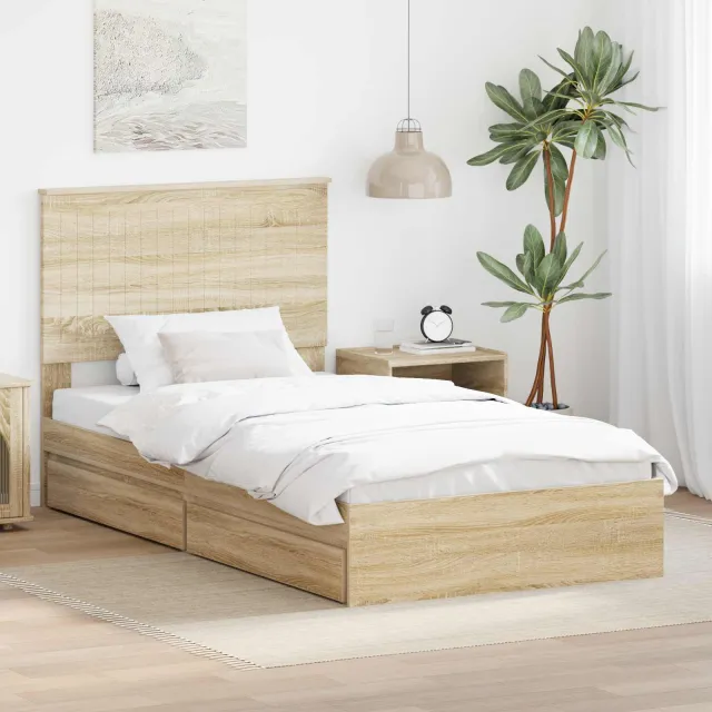 vidaXL Opslag bed met lade Sonoma Eiken 100 x 200 cm Bewerkt hout Bruin