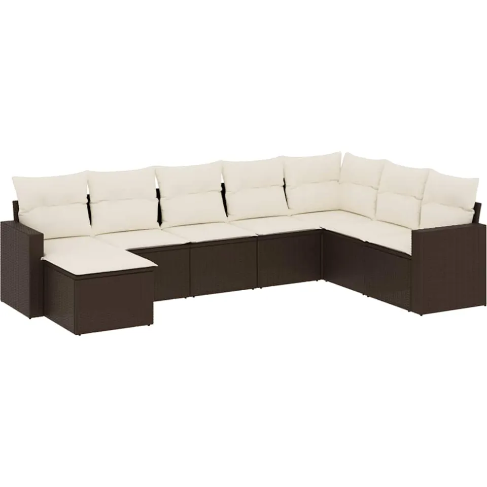 vidaXL 8-delige Loungeset met kussens poly rattan bruin